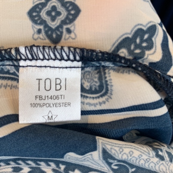 Tobi Wide Leg Long Line Sleeveless Navy Blue Bandanna Paisley Jumpsuit sz M - Picture 8 of 10